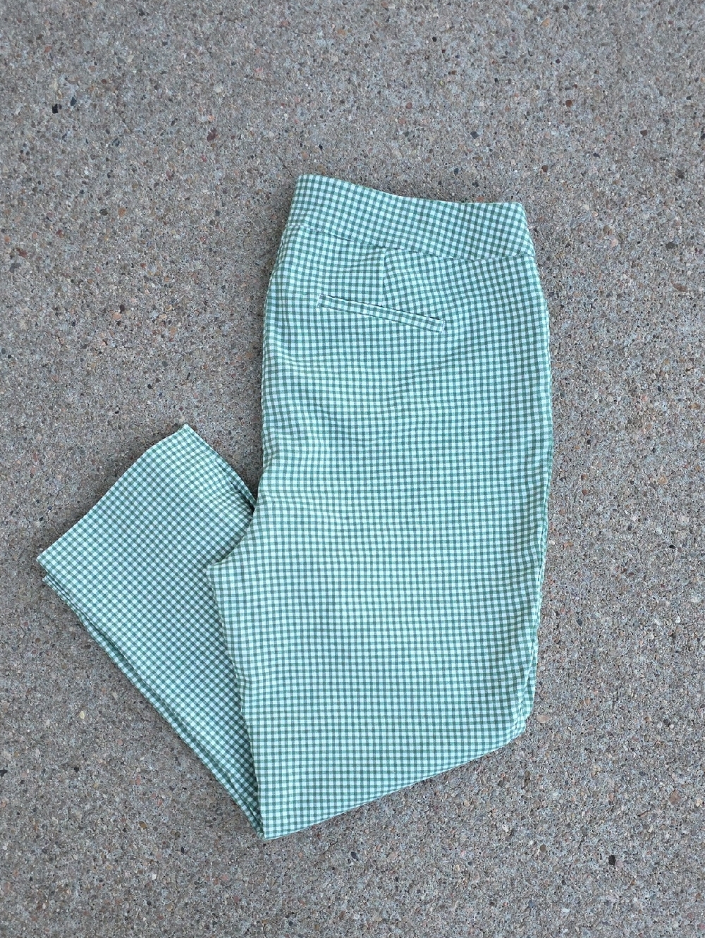 Chico's Envy Green Gingham Brigitte High Vent Slim Crop Capri Pants Size 14